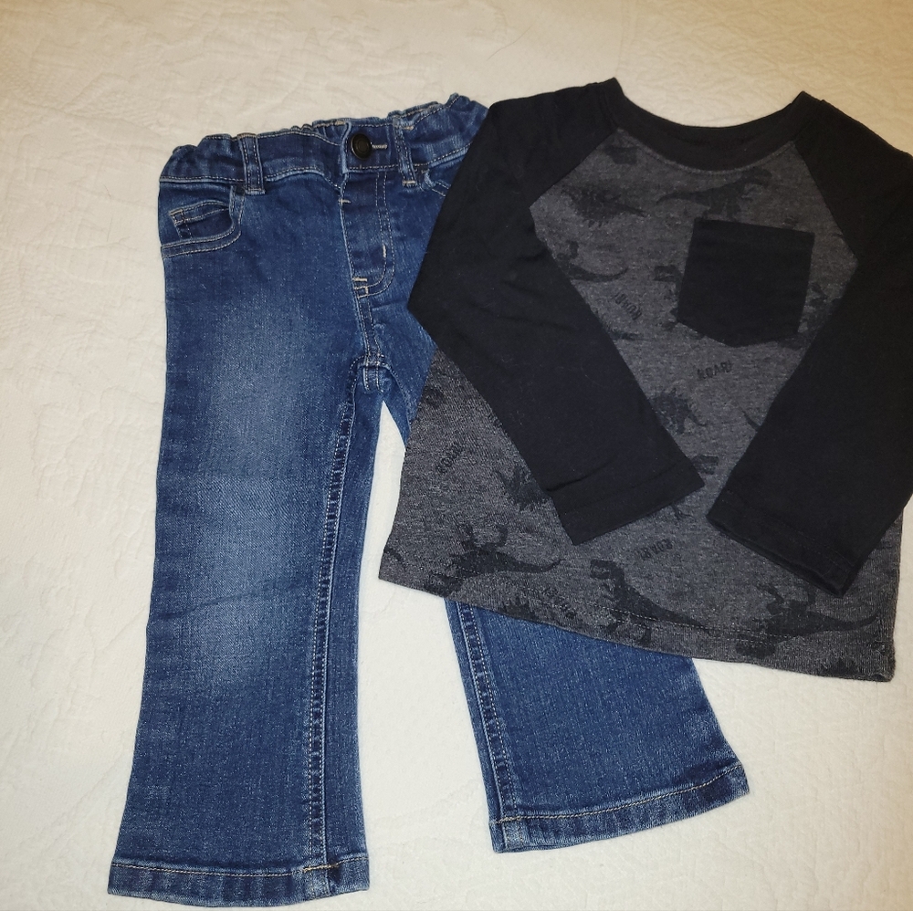 Garanimals Denim Jeans and Black Dino Top Set